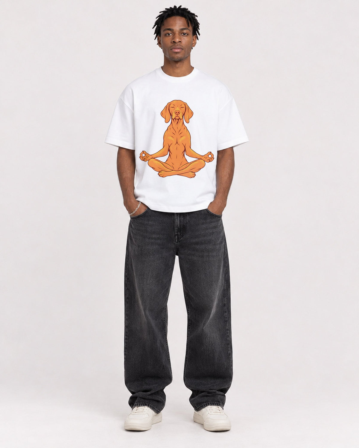 Mockup Boxy Heavyweight Tee White male full-body 05
