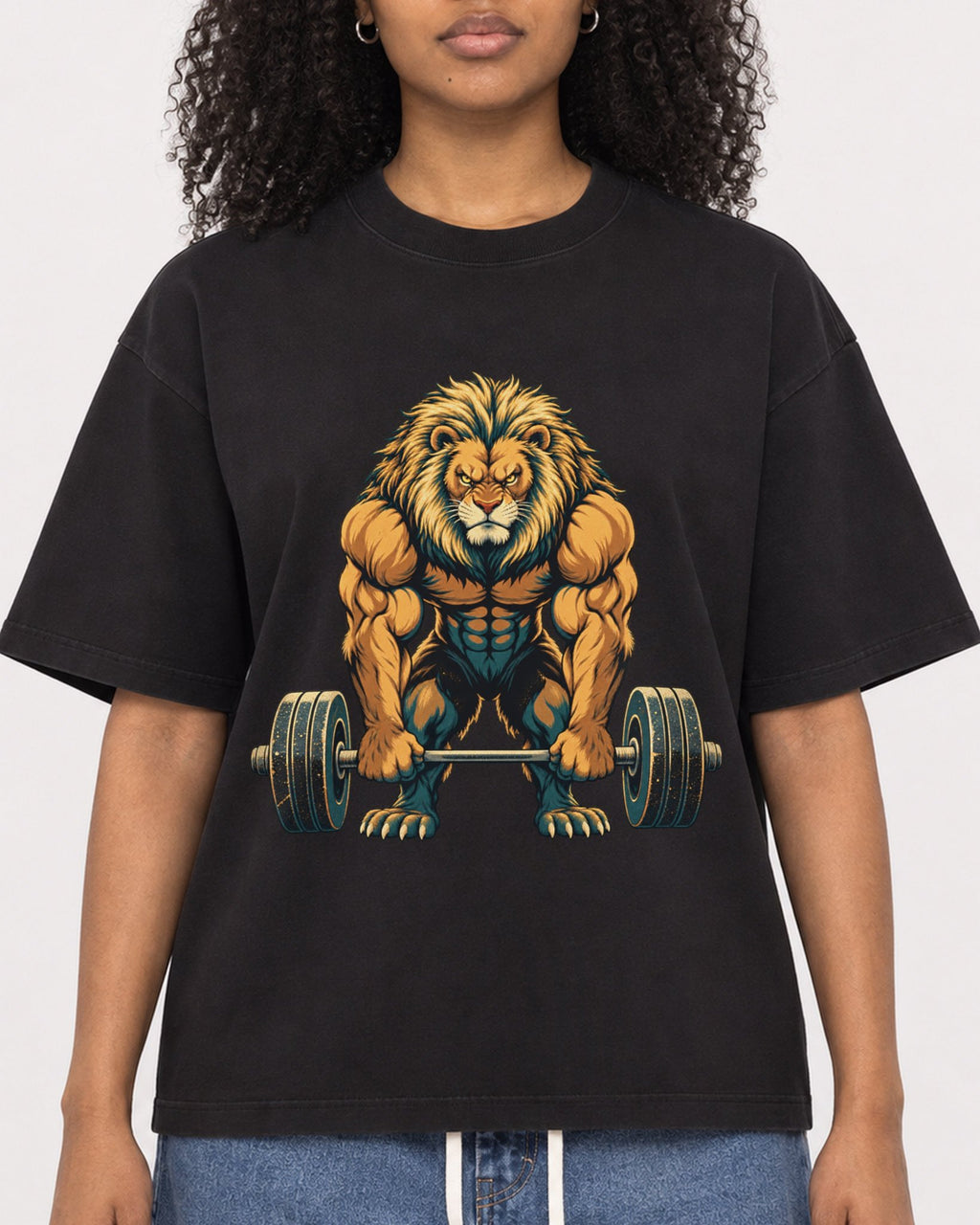 Mockup Boxy Heavyweight Tee Black female close-up 05