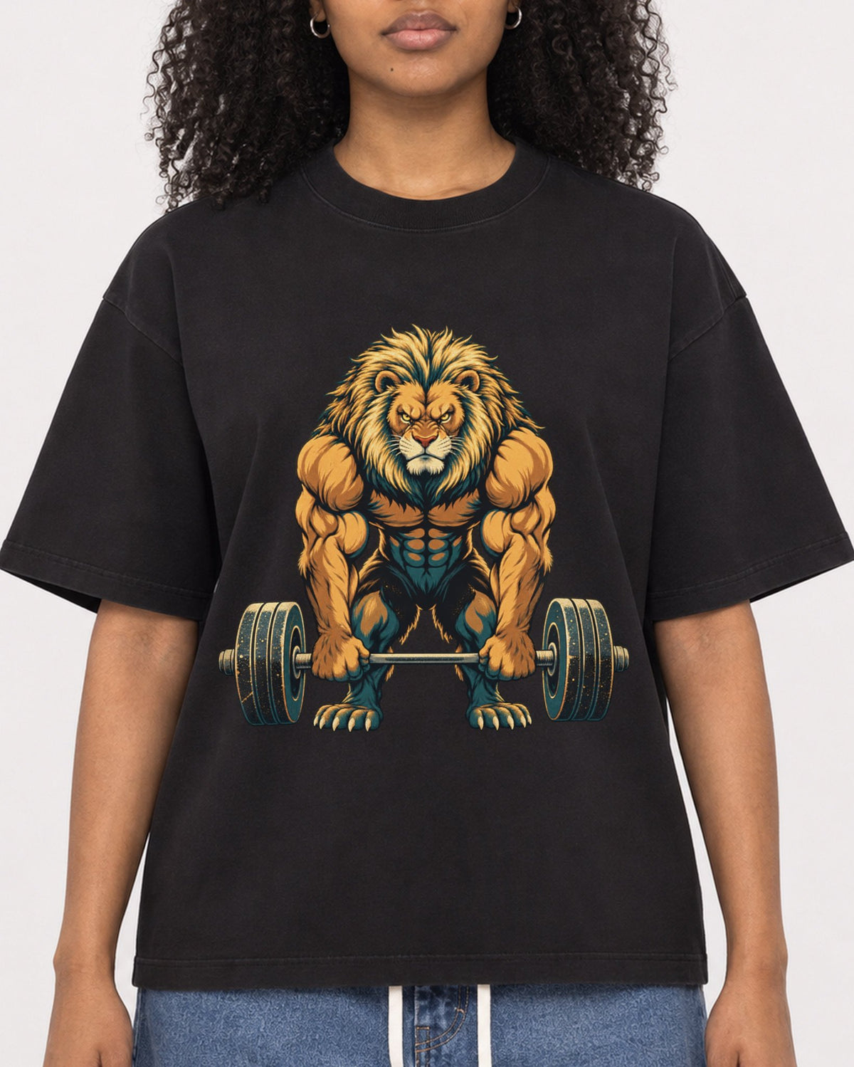 Mockup Boxy Heavyweight Tee Black female close-up 05