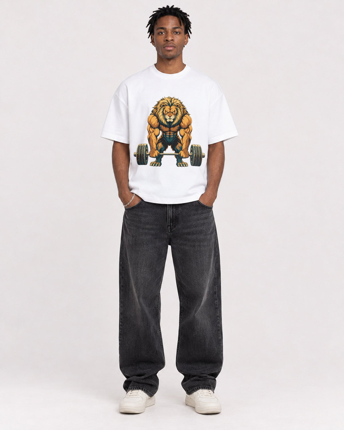 Mockup Boxy Heavyweight Tee White male full-body 05