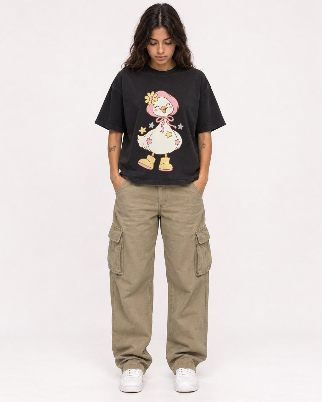 Mockup Boxy Heavyweight Tee Black female full-body 06