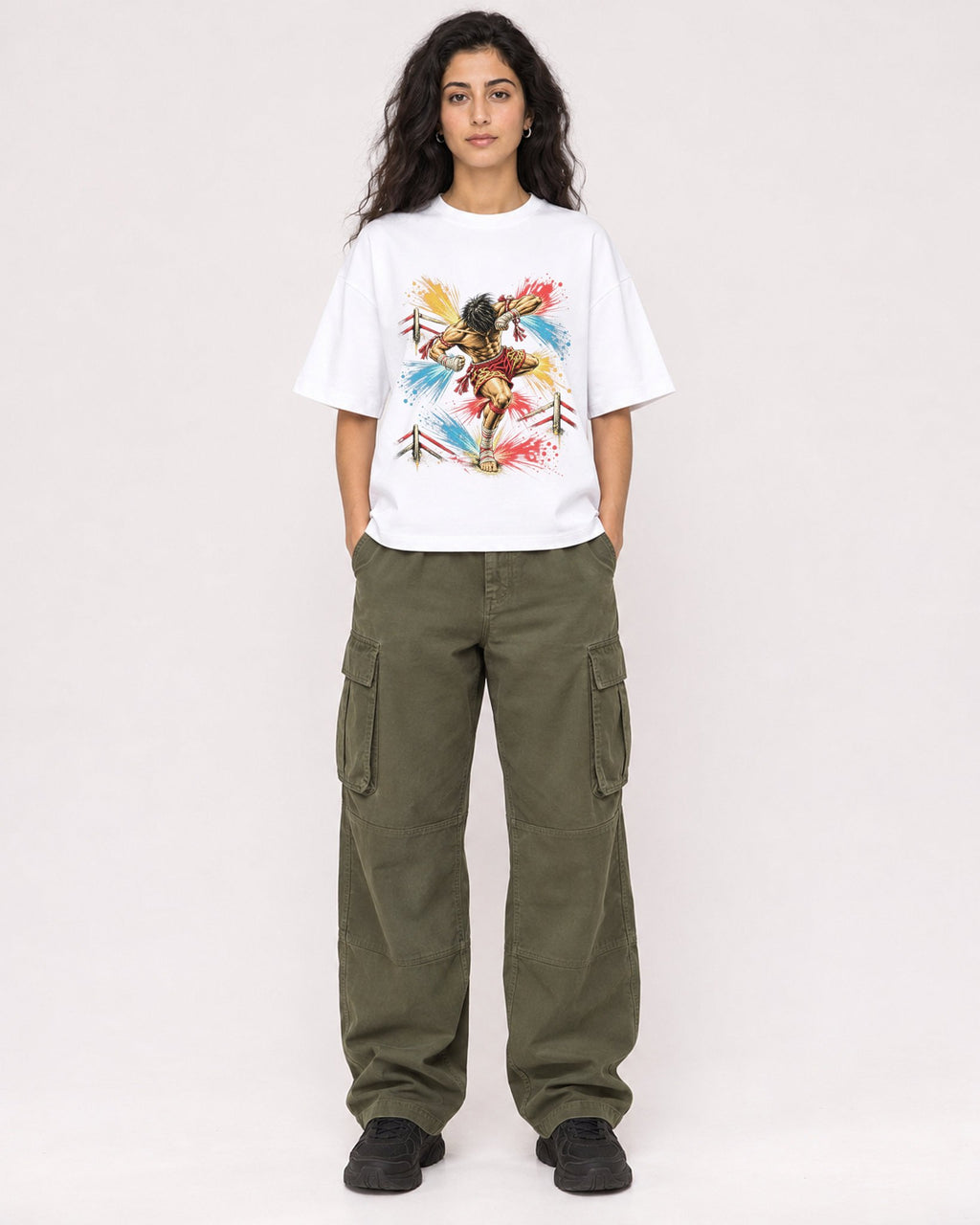 Mockup Boxy Heavyweight Tee White female full-body 07