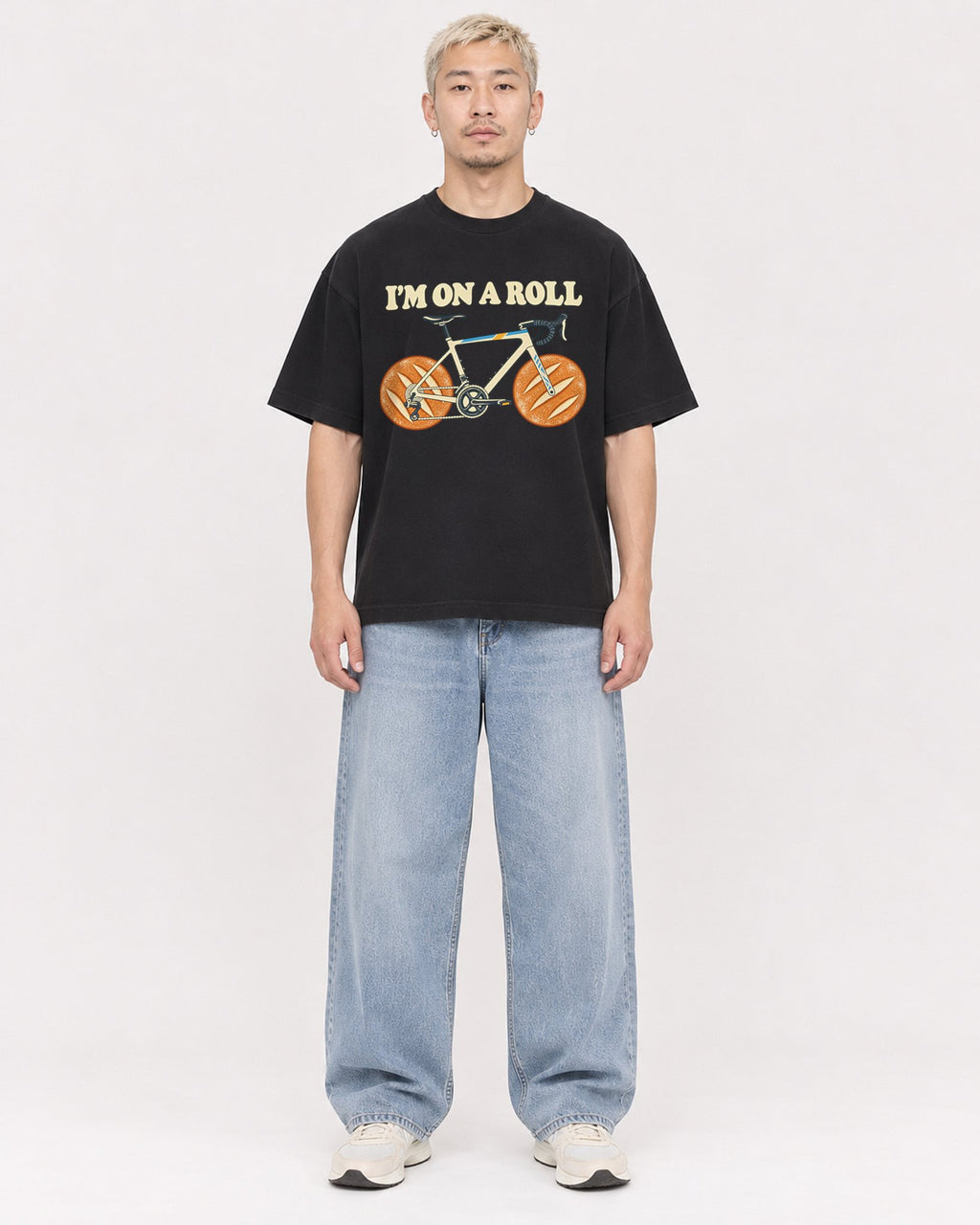 Mockup Boxy Heavyweight Tee Black male full-body 33