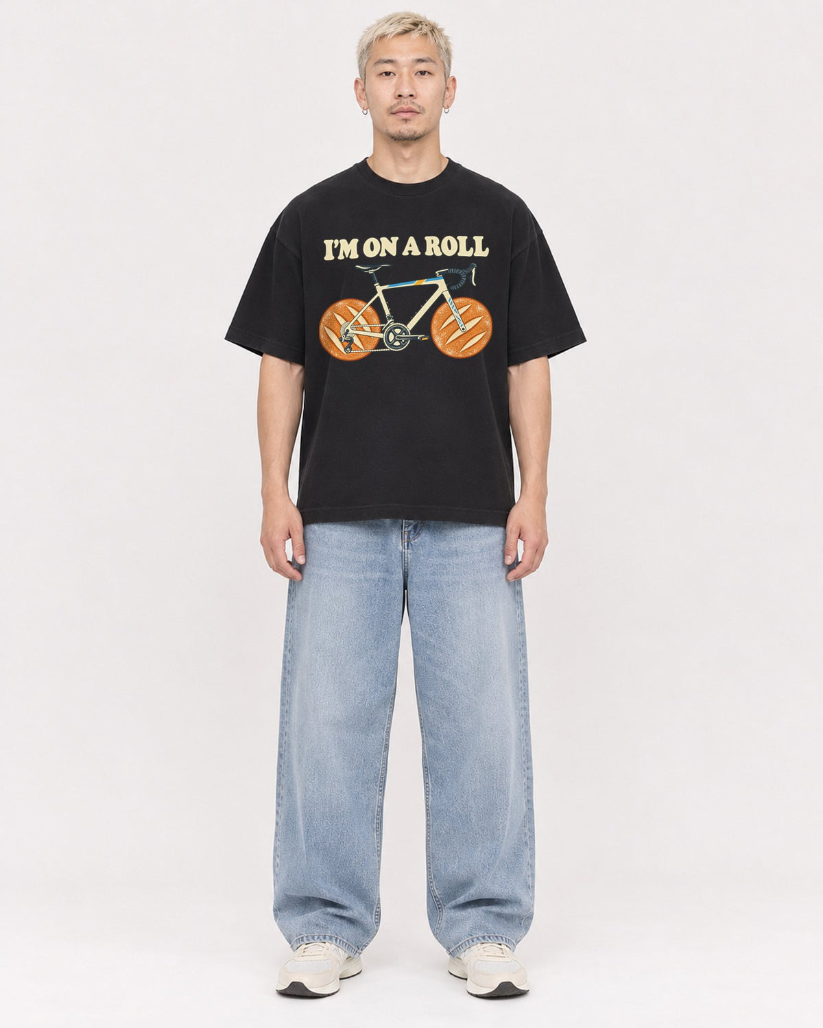 Mockup Boxy Heavyweight Tee Black male full-body 33