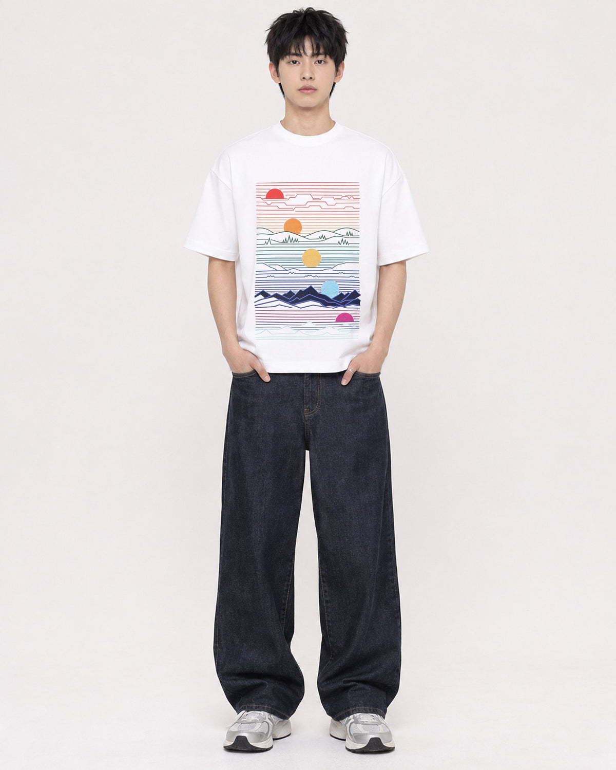 Mockup Boxy Heavyweight Tee White male full-body 01