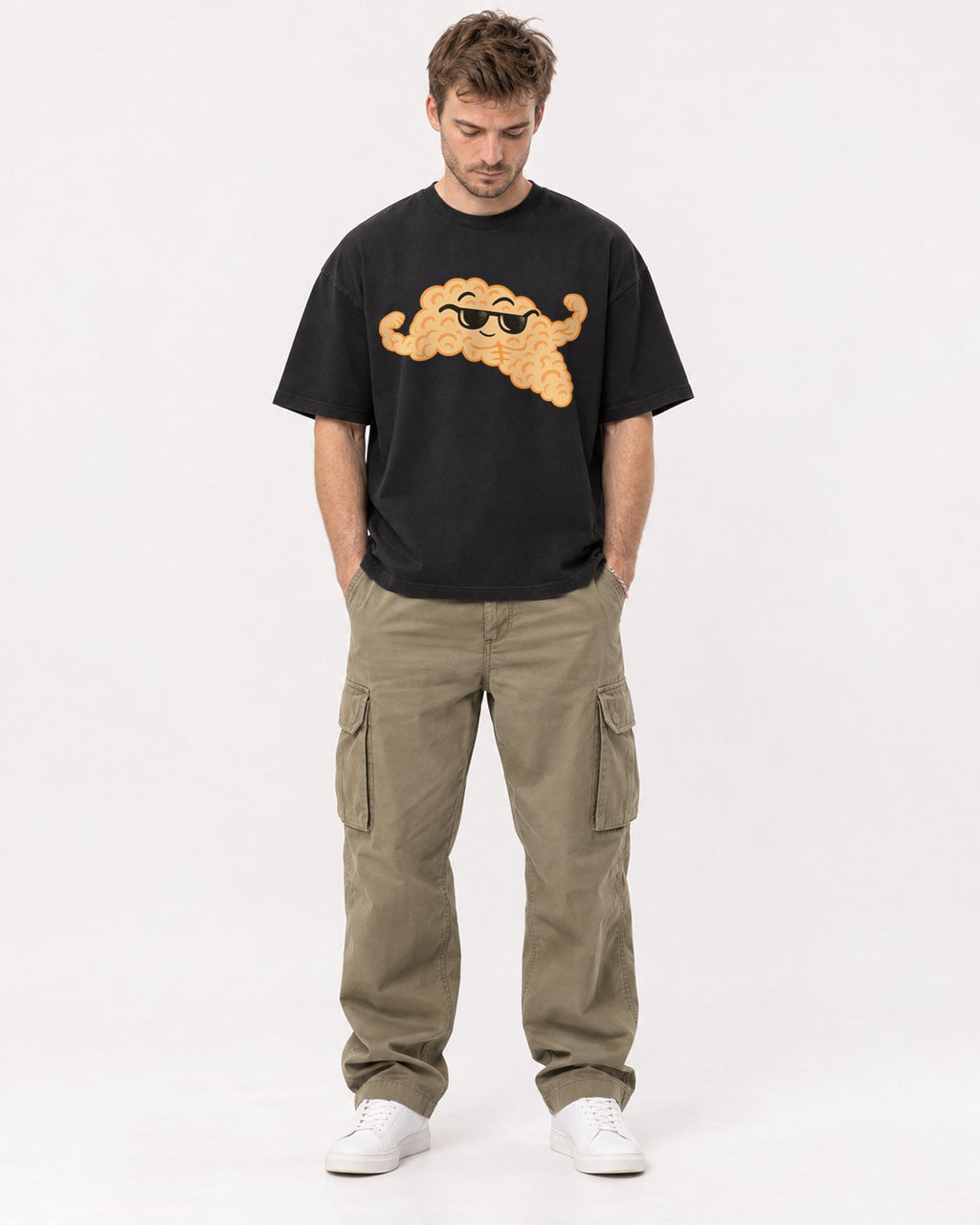 Mockup Boxy Heavyweight Tee Black male full-body 08