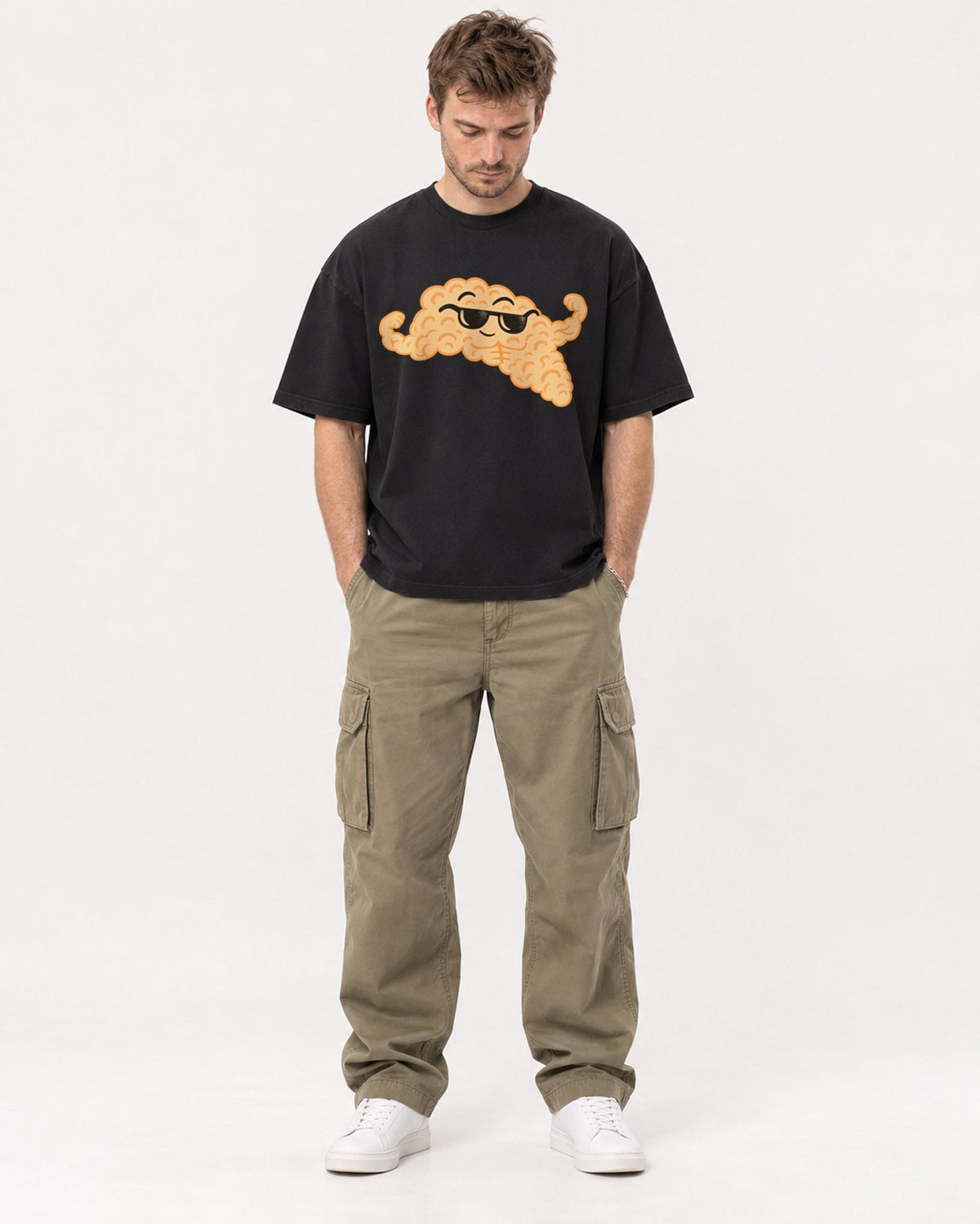Mockup Boxy Heavyweight Tee Black male full-body 08