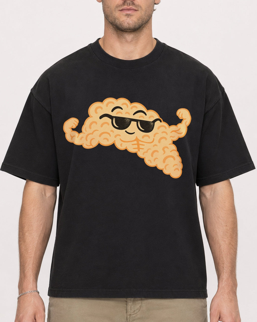 Mockup Boxy Heavyweight Tee Black male close-up 08