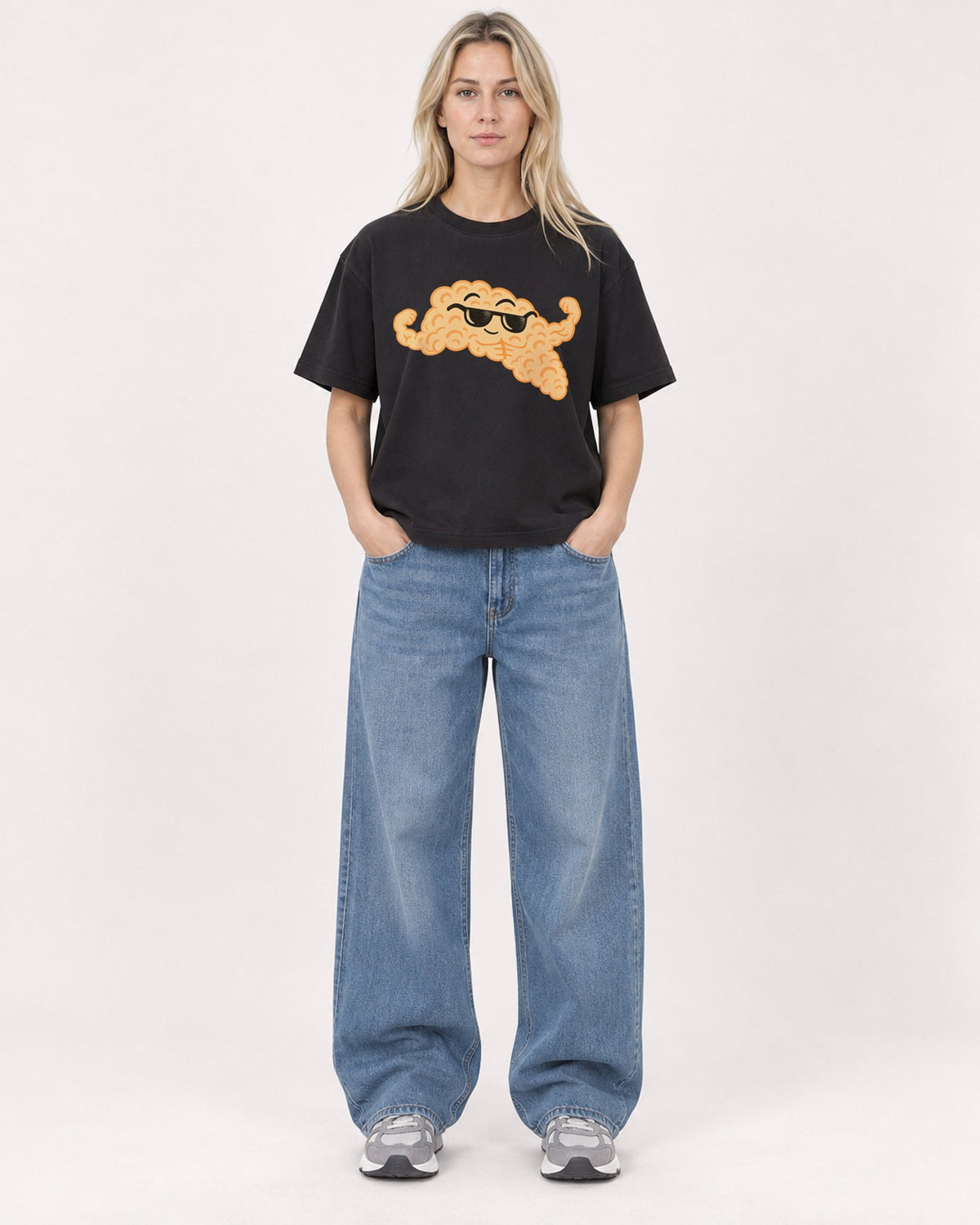 Mockup Boxy Heavyweight Tee Black female full-body 08