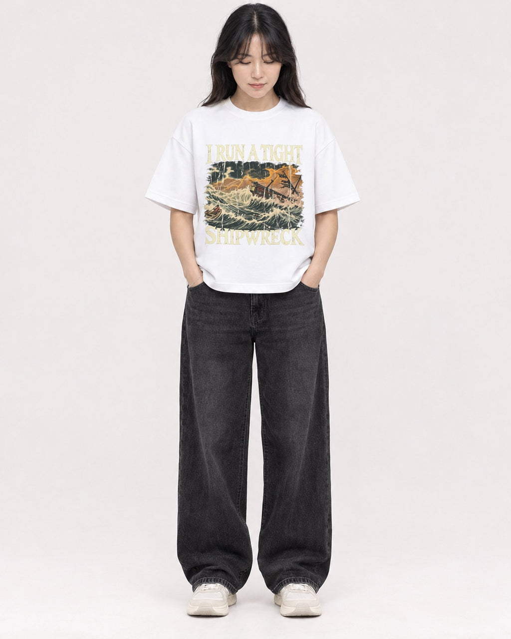 Mockup Boxy Heavyweight Tee White female full-body 13