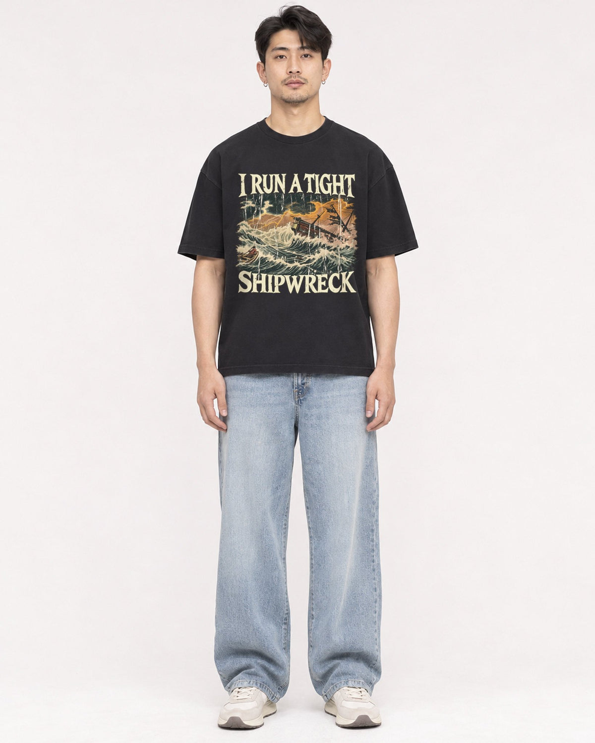 Mockup Boxy Heavyweight Tee Black male full-body 13
