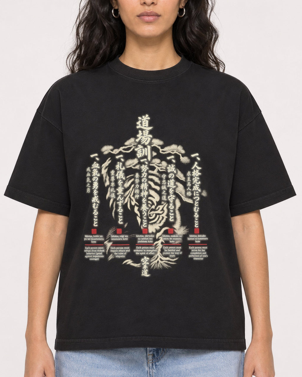 Mockup Boxy Heavyweight Tee Black female close-up 07