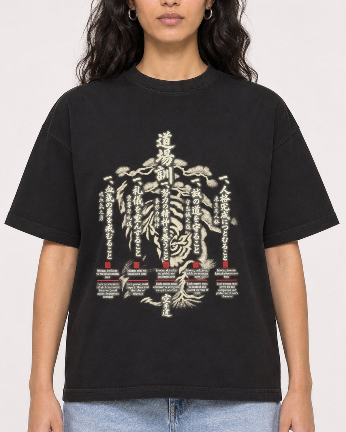Mockup Boxy Heavyweight Tee Black female close-up 07