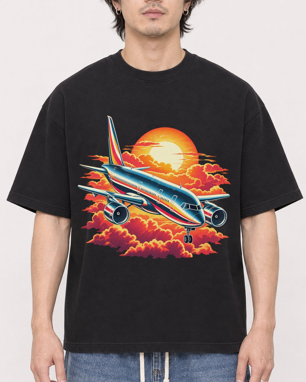 Mockup Boxy Heavyweight Tee Black male close-up 03