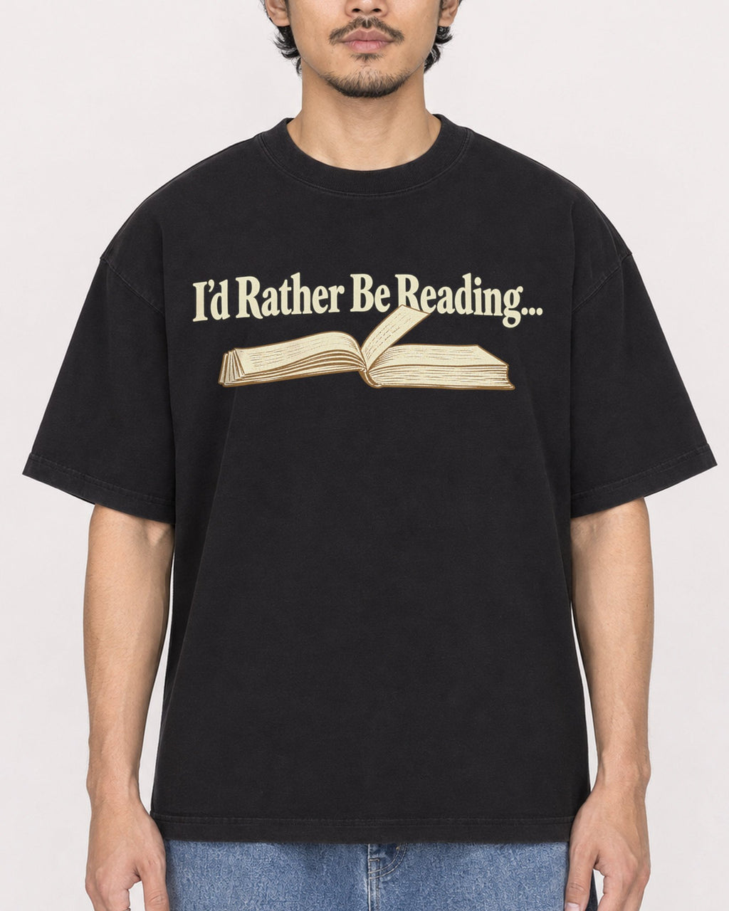 Mockup Boxy Heavyweight Tee Black male close-up 02