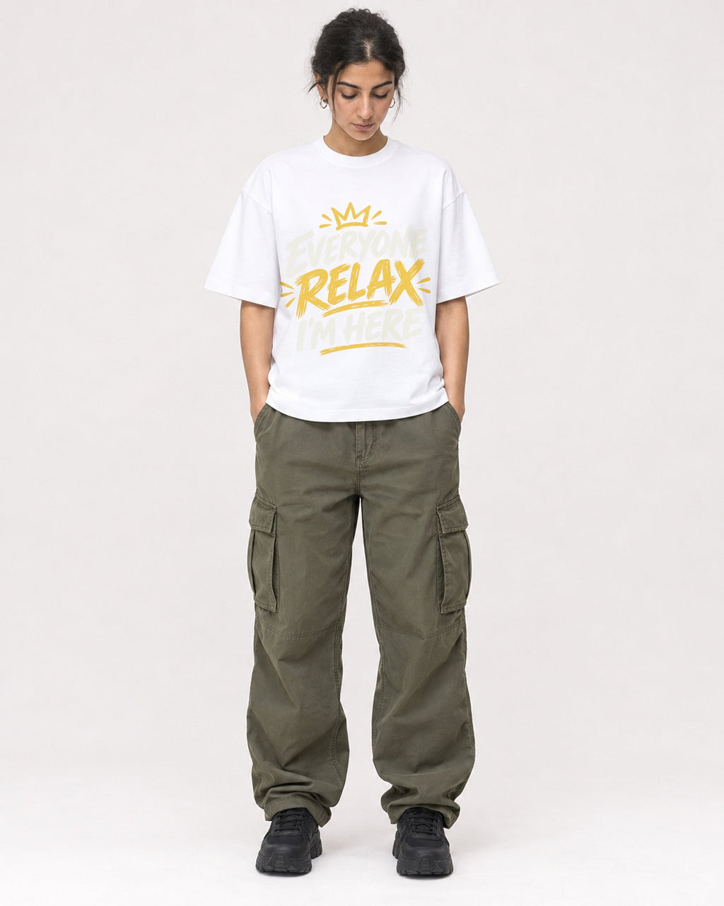 Mockup Boxy Heavyweight Tee White female full-body 17