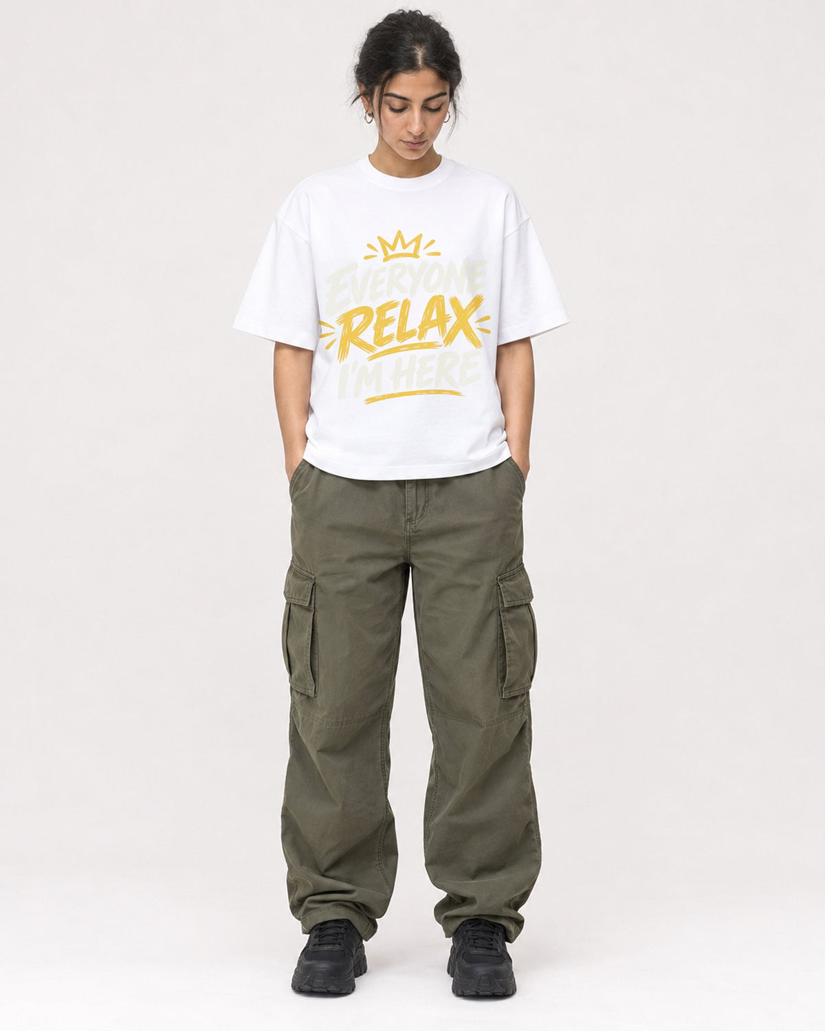Mockup Boxy Heavyweight Tee White female full-body 17