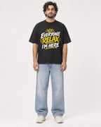 Mockup Boxy Heavyweight Tee Black male full-body 17