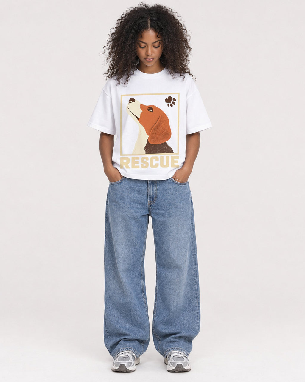 Mockup Boxy Heavyweight Tee White female full-body 05