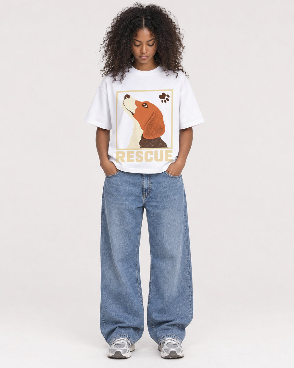 Mockup Boxy Heavyweight Tee White female full-body 05