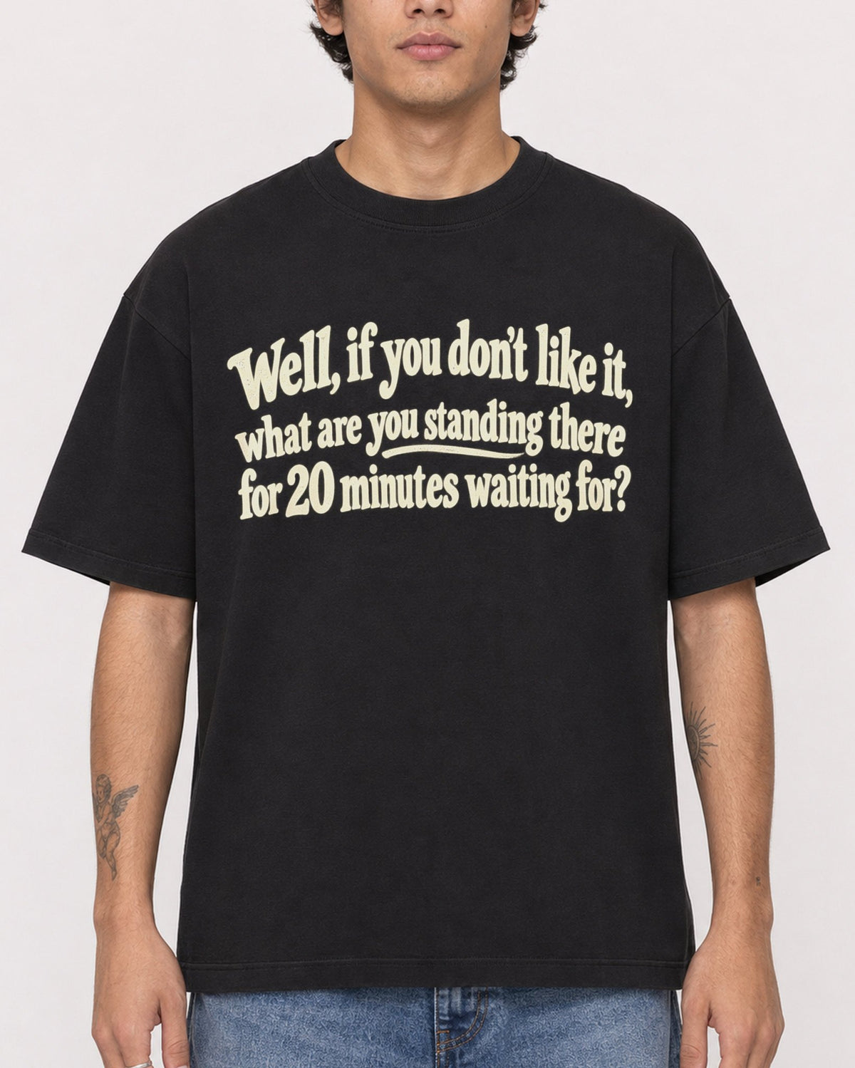 Mockup Boxy Heavyweight Tee Black male close-up 06