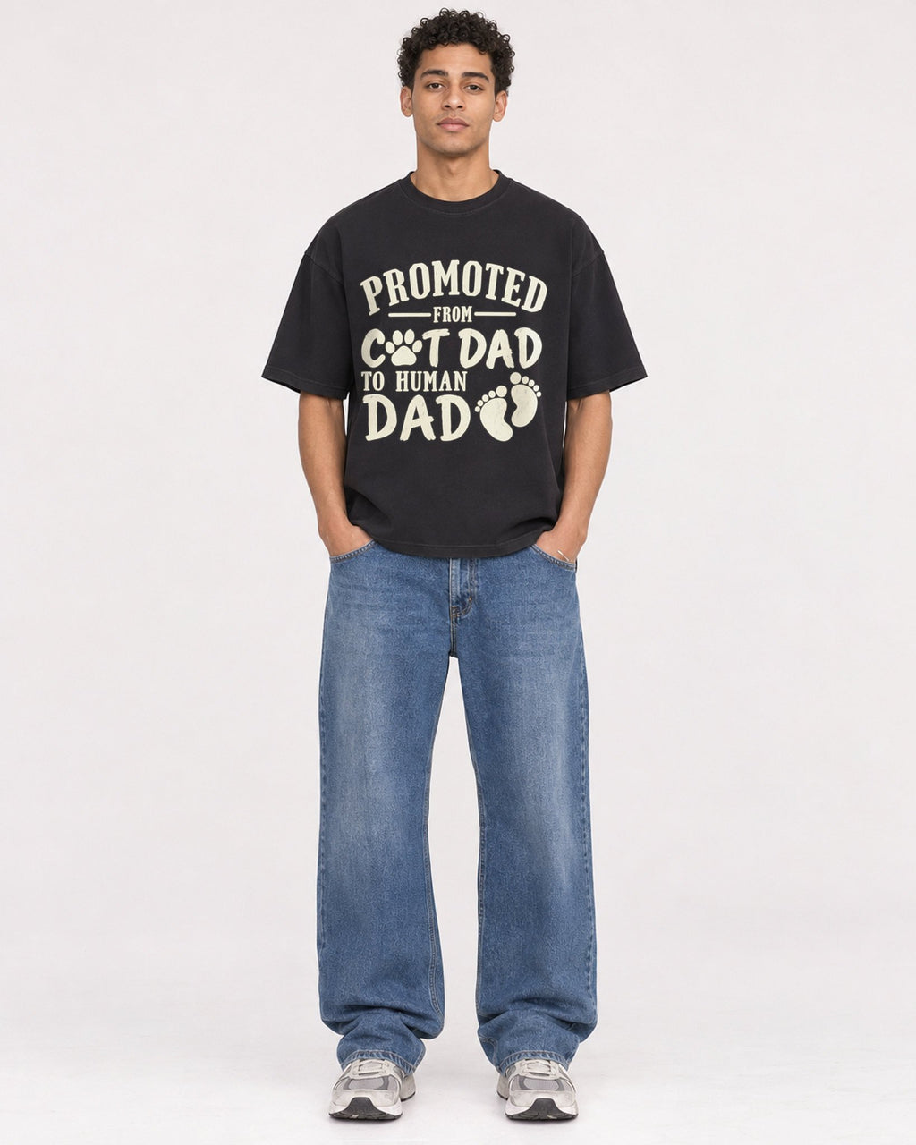 Mockup Boxy Heavyweight Tee Black male full-body 10