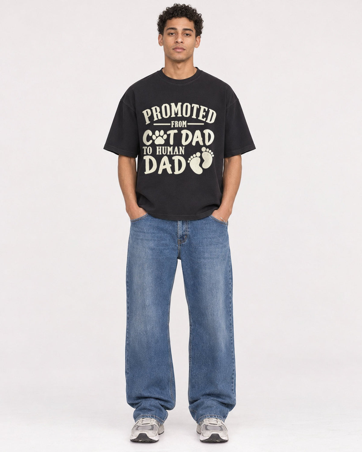 Mockup Boxy Heavyweight Tee Black male full-body 10