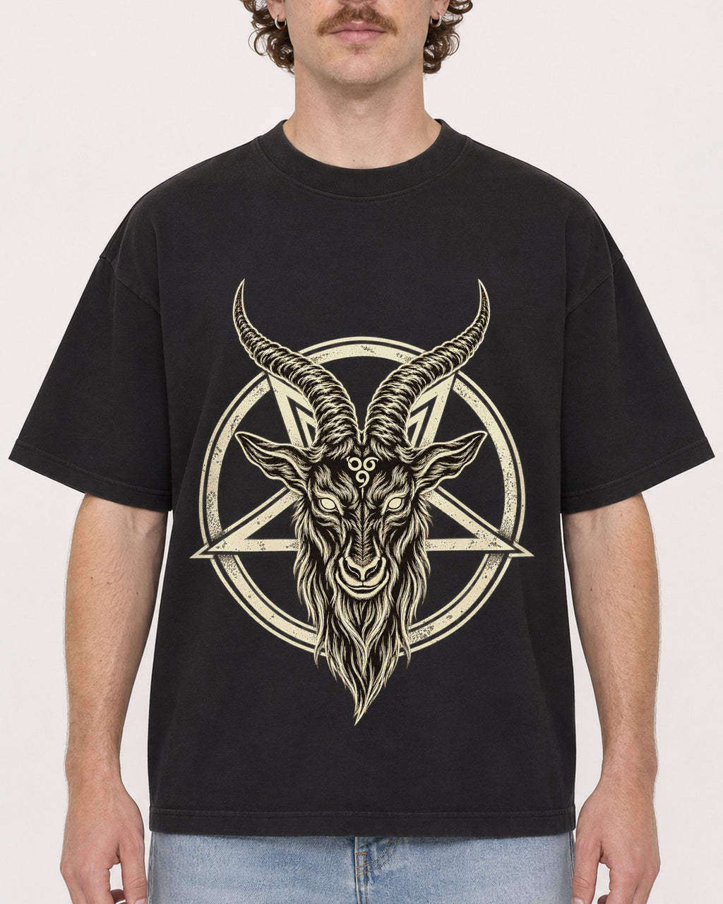 Mockup Boxy Heavyweight Tee Black male close-up 09