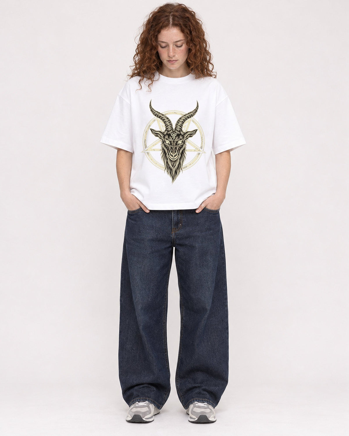 Mockup Boxy Heavyweight Tee White female full-body 09