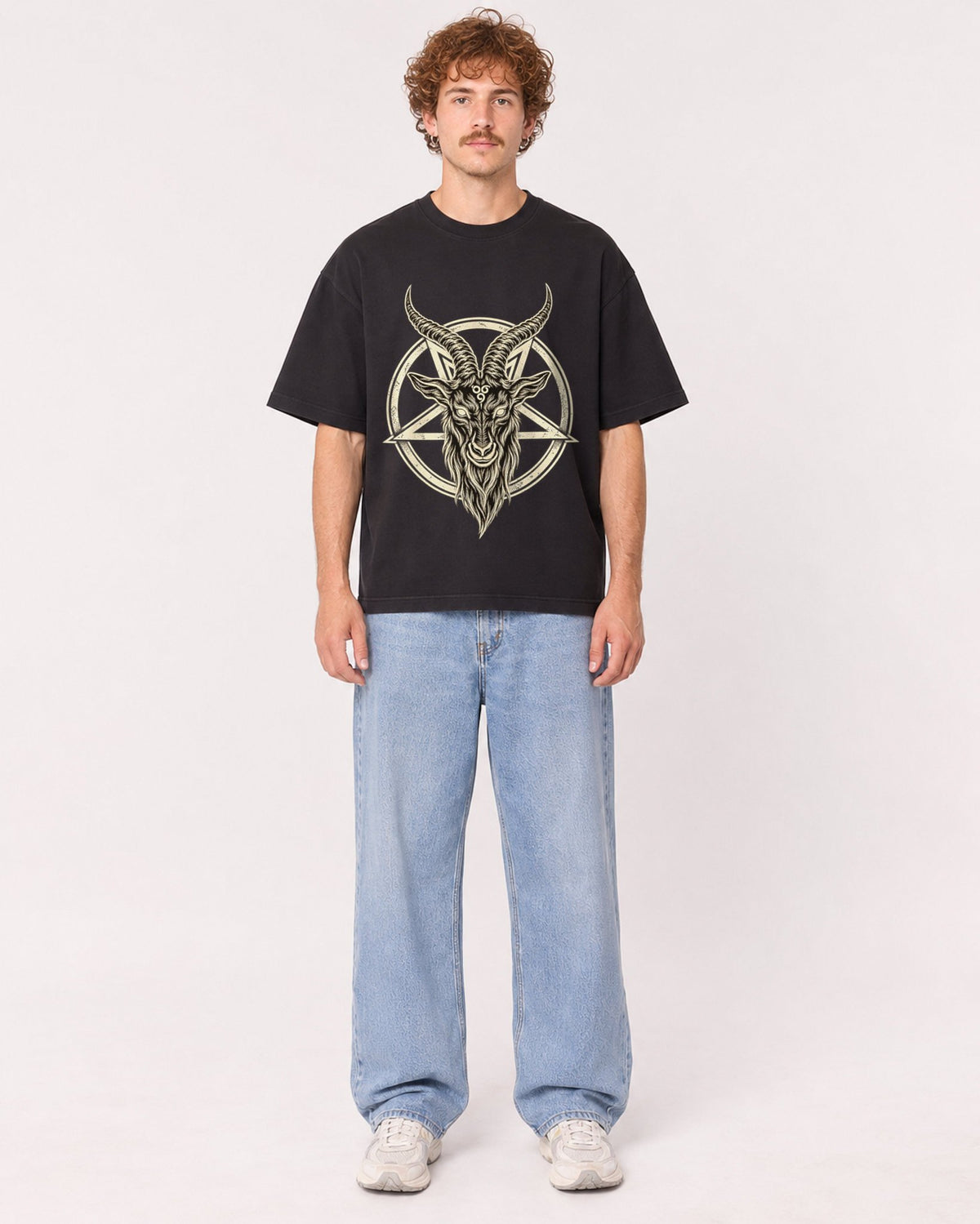 Mockup Boxy Heavyweight Tee Black male full-body 09