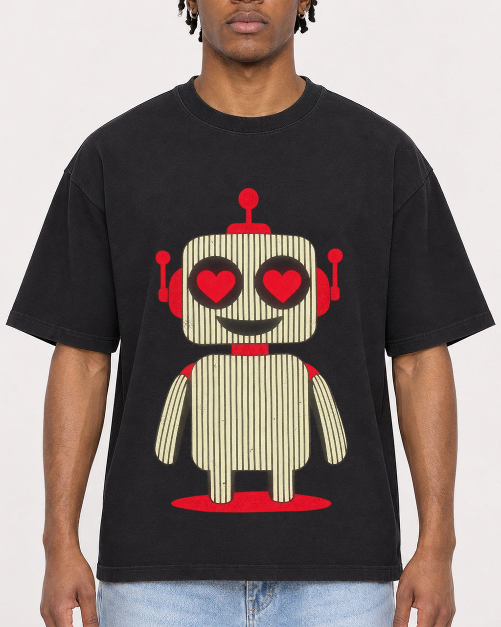 Mockup Boxy Heavyweight Tee Black male close-up 05
