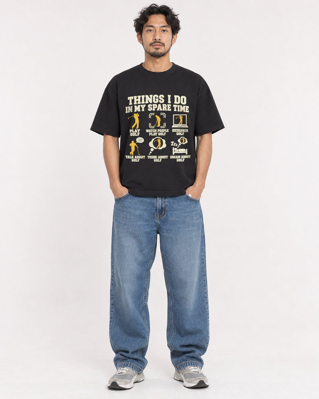 Mockup Boxy Heavyweight Tee Black male full-body 02