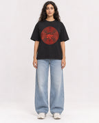 Mockup Boxy Heavyweight Tee Black female full-body 07