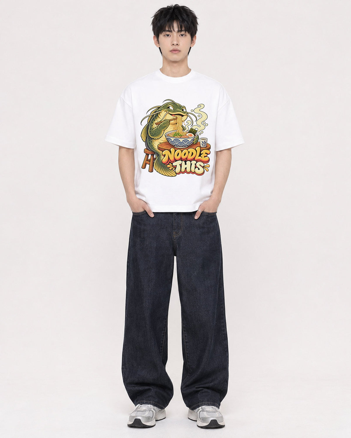 Mockup Boxy Heavyweight Tee White male full-body 01