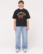 Mockup Boxy Heavyweight Tee Black male full-body 29