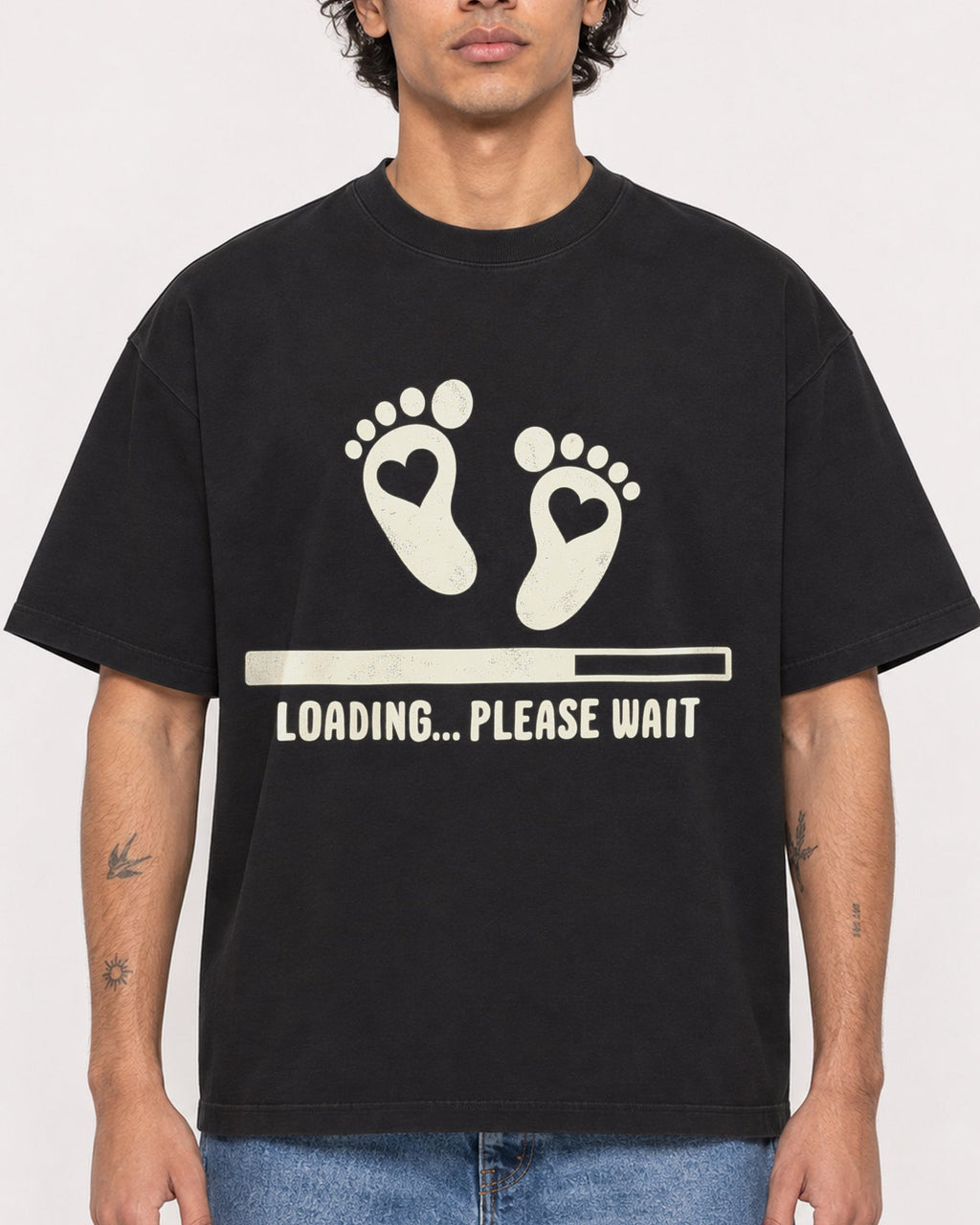 Mockup Boxy Heavyweight Tee Black male close-up 30