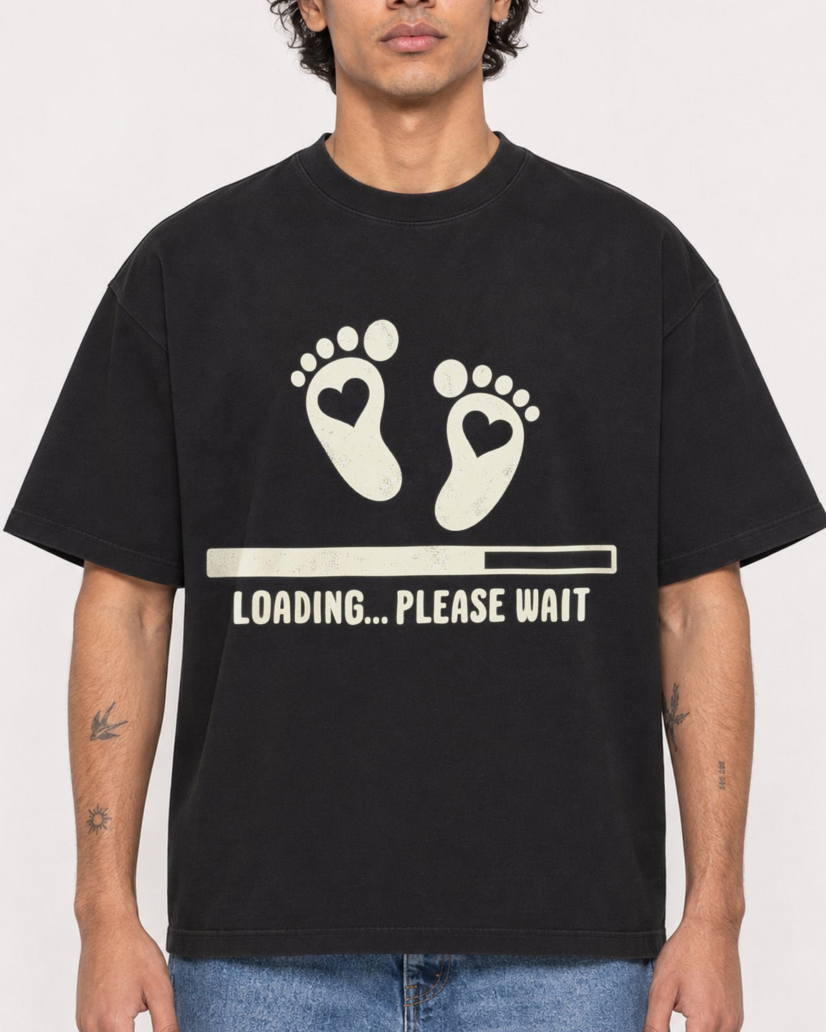 Mockup Boxy Heavyweight Tee Black male close-up 30