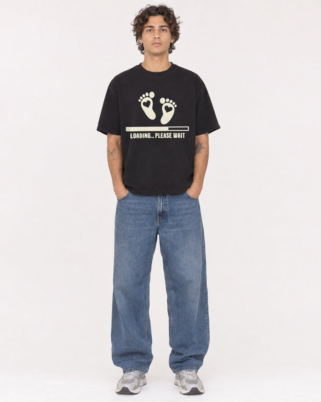 Mockup Boxy Heavyweight Tee Black male full-body 30