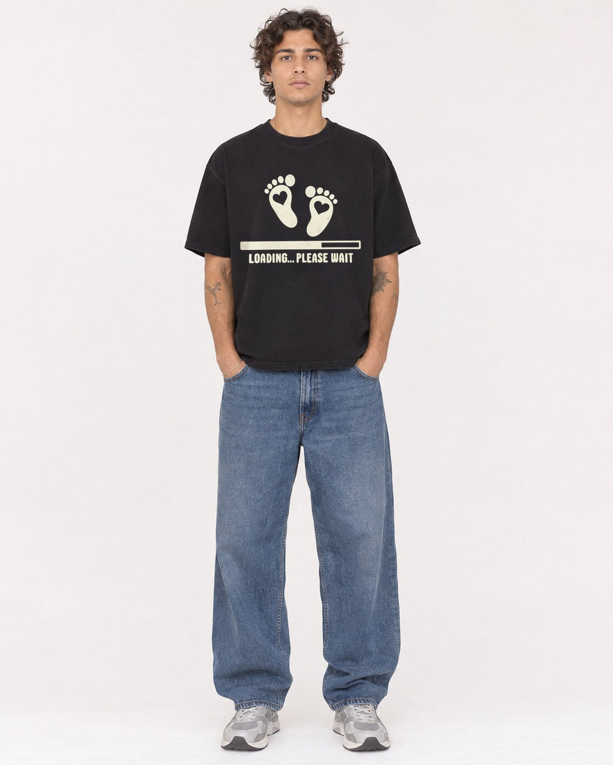 Mockup Boxy Heavyweight Tee Black male full-body 30