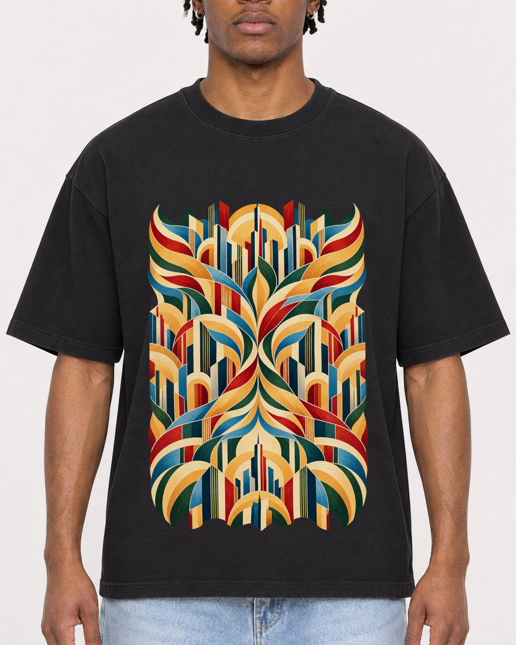 Mockup Boxy Heavyweight Tee Black male close-up 05