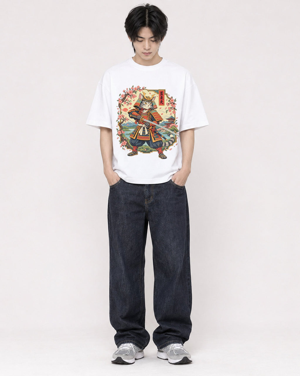 Mockup Boxy Heavyweight Tee White male full-body 11