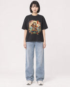 Mockup Boxy Heavyweight Tee Black female full-body 11