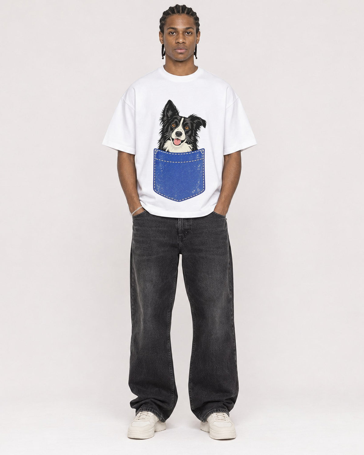 Mockup Boxy Heavyweight Tee White male full-body 25