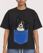 Mockup Boxy Heavyweight Tee Black female close-up 25