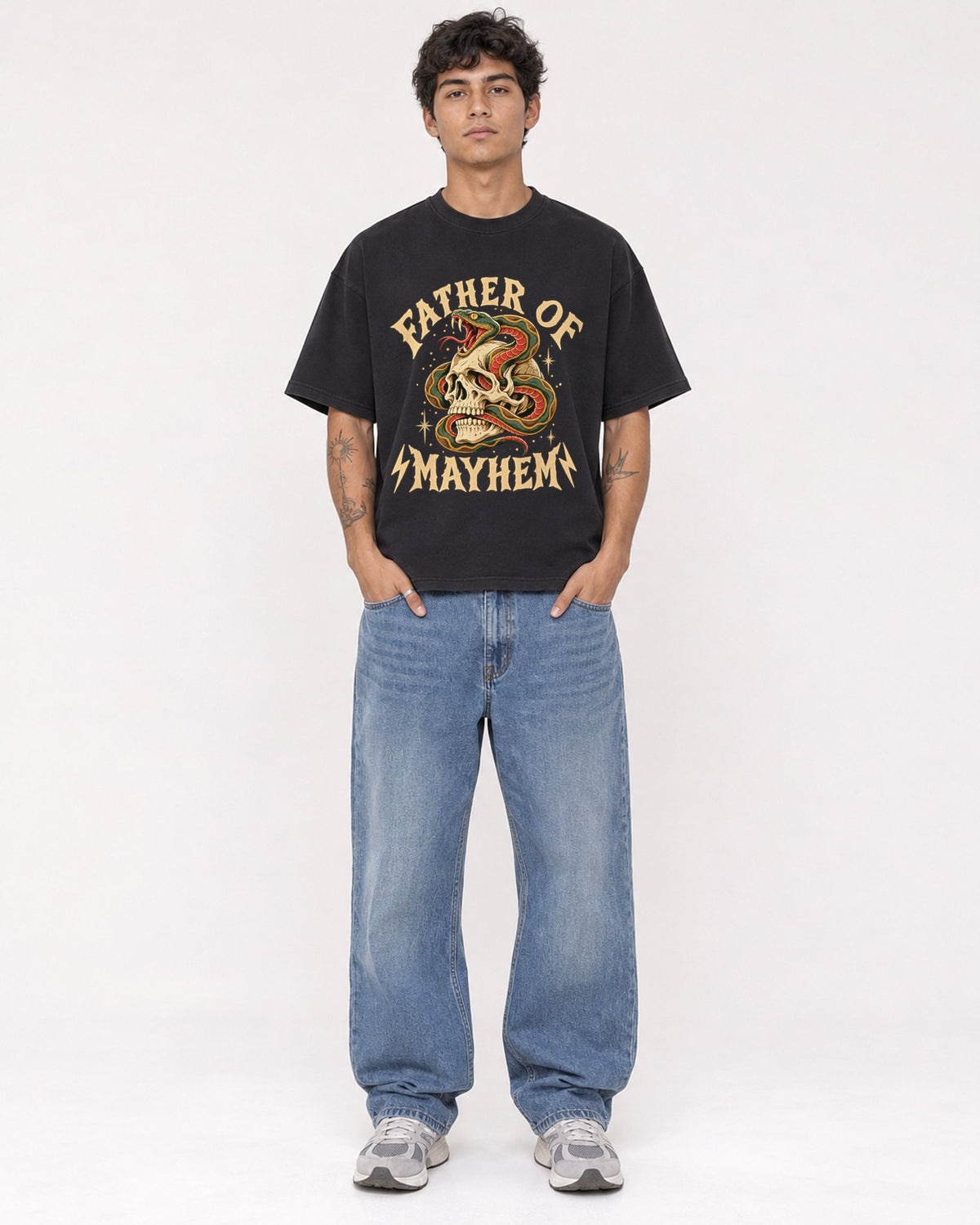 Mockup Boxy Heavyweight Tee Black male full-body 06