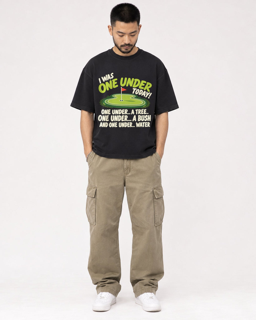 Mockup Boxy Heavyweight Tee Black male full-body 32