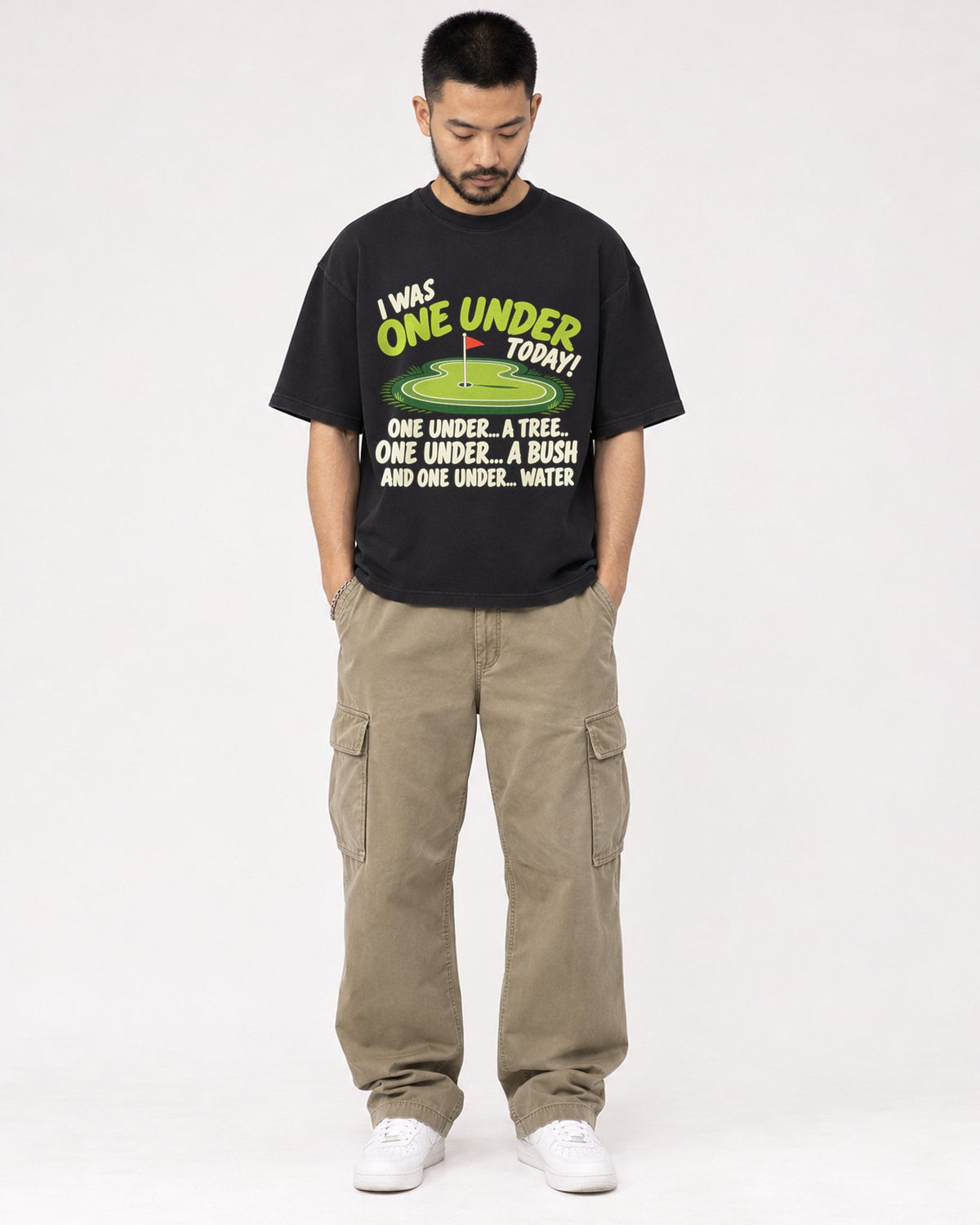 Mockup Boxy Heavyweight Tee Black male full-body 32