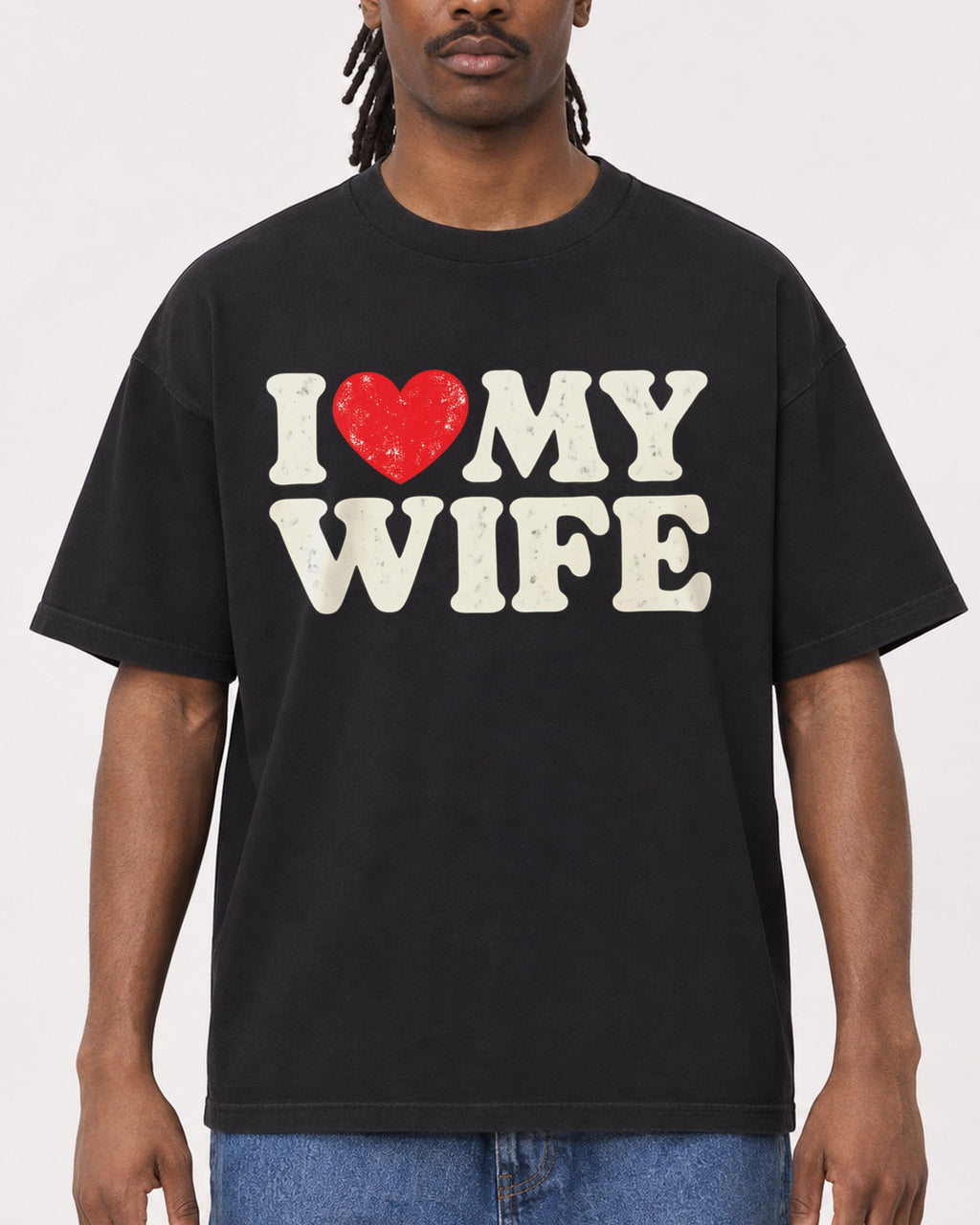 Mockup Boxy Heavyweight Tee Black male close-up 34