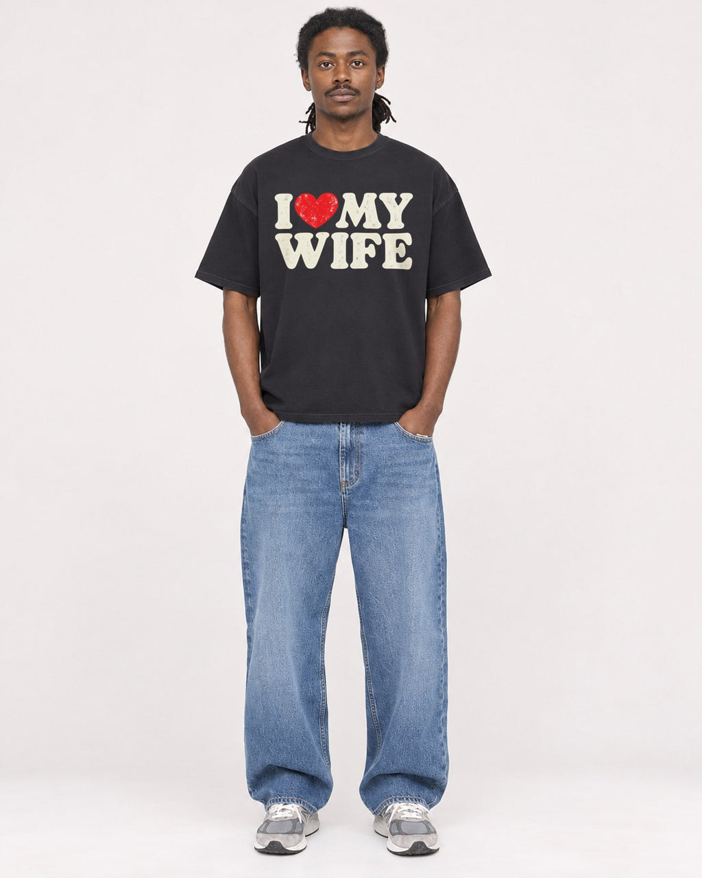 Mockup Boxy Heavyweight Tee Black male full-body 34