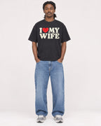 Mockup Boxy Heavyweight Tee Black male full-body 34